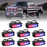 XRIDONSEN 8PCS Sync Grill Police Lights for Truck 32 LED Red Blue Emergency Strobe Lights Flashing Warning Hazard Caution Safety Surface Mount Grille Light for Law Enforcement Vehicles Pickup Car SUV