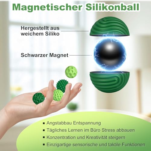 Zingbee 8 Stück Magnetische Fidget Toys, Silikon Magnetkugeln Anti-Stress Bälle, Sensorik Spielzeug für Erwachsene und Kinder, Sensorische Magnetische Kugeln Set, Stressabbau und Entspannung(Grün)