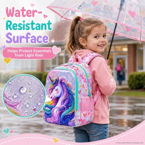 Image of WZLVO 3PCS Kids Backpack for Girls, Unicorn Dinosaur Animal Prechool Elementary Kindergarten School Bookbag with Lunch Box
