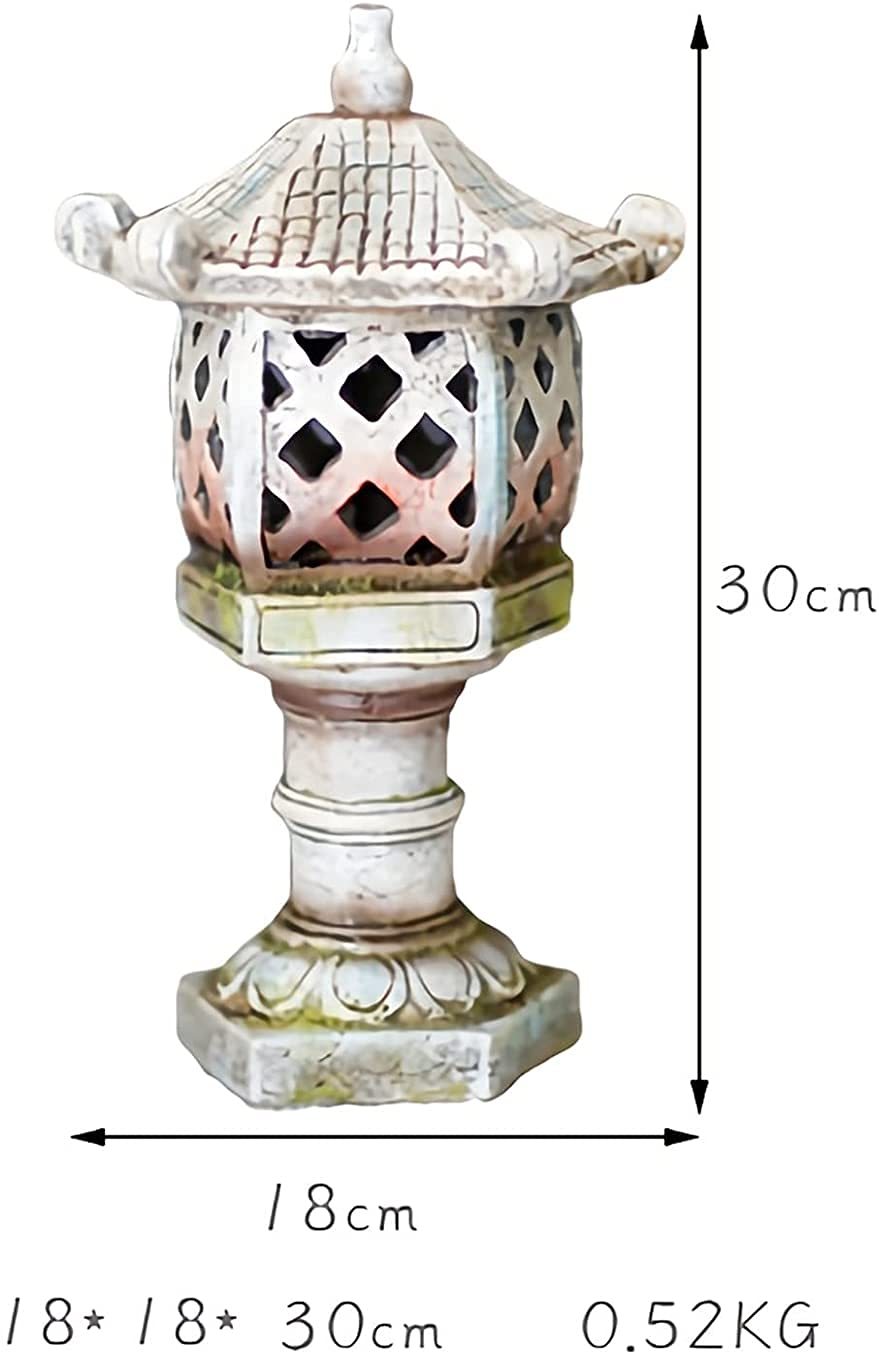Solarny ogród japoński styl pagoda latarnia statuetka, zasilany energią słoneczną żywica rzeźba zewnętrzna lampa ogrodowa, na patio, trawnik, 30 cm wys