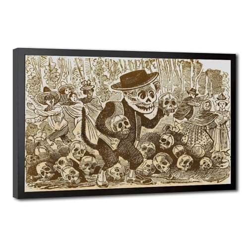 Impression toile chat Calavera Posada 61x91 cm | Cadeau idéal pour fan d'art mexicain