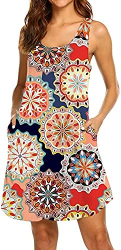 Womens Dresses with Pockets Casual Summer Ethnic Style Loose T Shirt Dress Floral Pattern 1 S