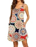 Womens Dresses with Pockets Casual Summer Ethnic Style Loose T Shirt Dress Floral Pattern 1 S