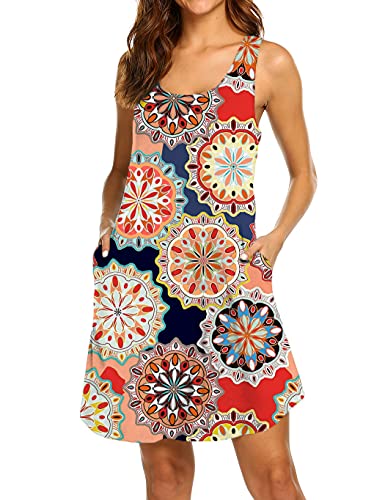 LuckyMore Dresses for Women Casual Summer Plus Size Floral Print Sundress with Pockets Beach Coverups Pattern 1, XL