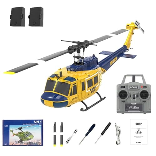 HOENTECH RC ERA C032 UH-1 Huey RC Helicopter - 2.4G 6CH Gyro Stabilized Flybarless RTF Remote Control Helicopter, 1/48 Scale RC Aircraft Model for Adults Enthusiasts