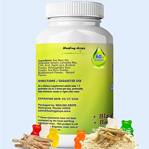 Sea Moss Gummies Ashwagandha With Bladderwrack Burdock Root, Alkaline Keto Vegan Non-Gmo Diet, Dairy And Gluten Free – By Healing Drops #TOP5