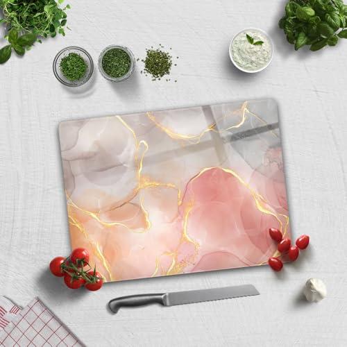 Tabla de cortar de vidrio templado para cocina, rectangular con patas de goma, resistente al calor, antideslizante, 30 cm x 40 cm, (mármol romántico)