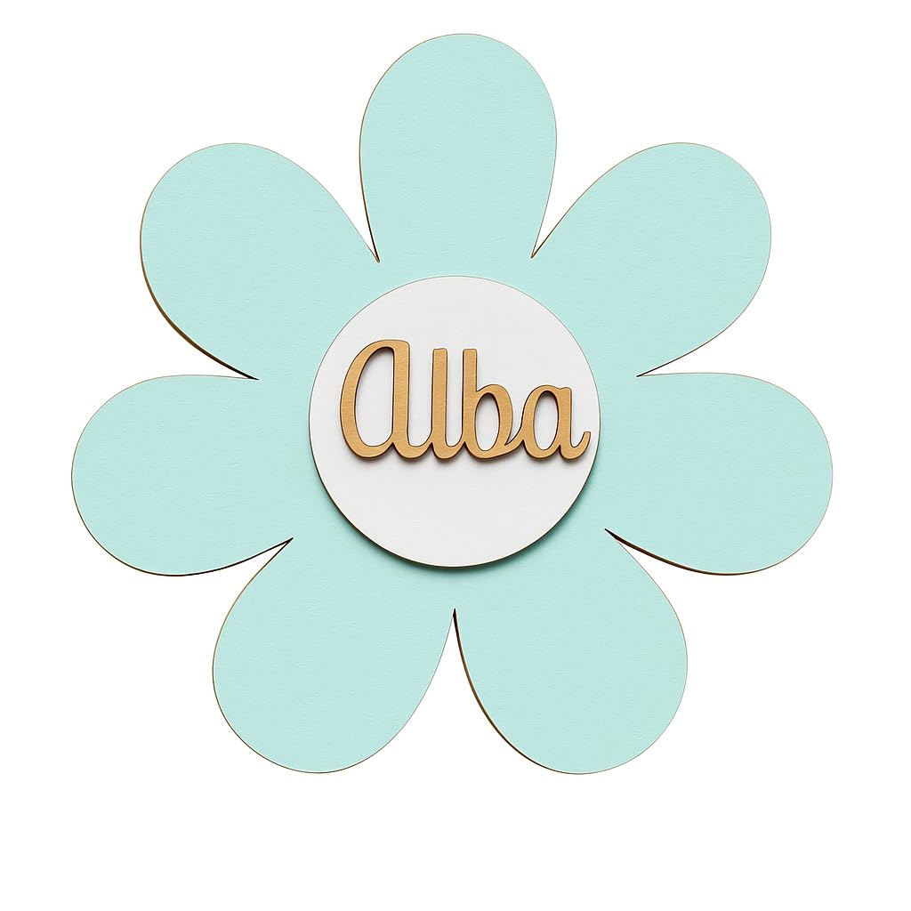 Placa decorativa Infantil de madera- flor Margarita Decorativa Personalizada con Nombre – Placa Infantil para Habitación, Puerta o Pared madera– Regalo Original Personalizado Bebé- Decoraciones niño