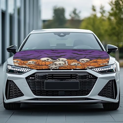 Image of Bat Skeleton Car Hood Cover All Weather Protection Automotive Exterior Accessories Universal Fit Hood Covers for Cars, Trucks, SUV, or Van Full Coverage Halloween Decor