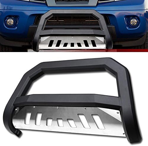 for 2005-2017 Nissan Frontier / 2005-2015 Xterra ; 2005-2007 Pathfinder SUV Matte Black AVT Edge Bold Series Bull Bar Brush Push Front Bumper Grill Grille Guard with SS Aluminum Skid Plate