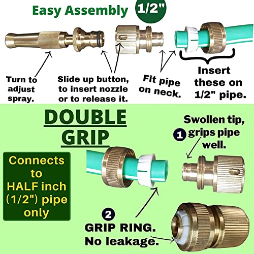 Image of VANDU Brass Nozzle Water Spray Gun 1 /2'' Water Hose Nozzles for Garden Hoses,Adjustable Function,Fits Standard Hoses, Car,Bike,Window Cleaning,Garden Sprayer, Spray Nozzle,Power Washer Nozzle