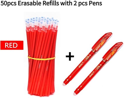 Miniatura 10 de Juego de 2 + 50 bolígrafos de tinta de gel de 0.020in, color azul y negro, borrable, con mango lavable, escritura escolar, papelería, tinta de gel