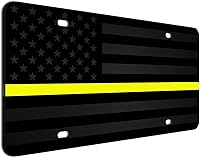 Vista 39 de JASS GRAPHIX Placa de matrícula personalizada con la bandera estadounidense de línea amarilla, homenaje personalizado a despachadores y operadores
