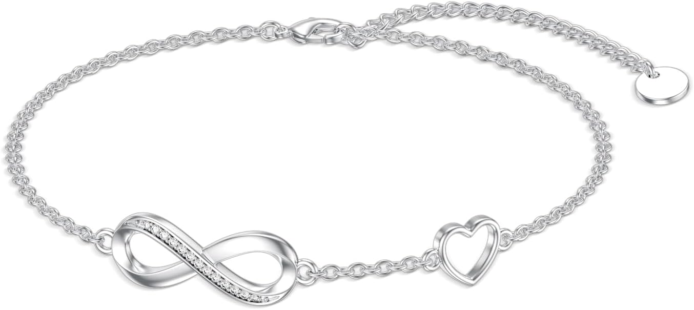 Diamond Infinity Heart Bracelet for Women 925 Sterling Silver Infinity Link Bracelet Mother's Day Christmas Jewelry Gifts for Mom Wife Girlfriend Her