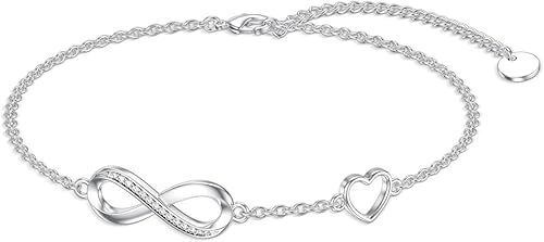 Pulsera de corazón infinito de diamantes para mujer, plata de ley 925, pulsera de eslabones infinitos para el día de la madre, Navidad, regalos para
