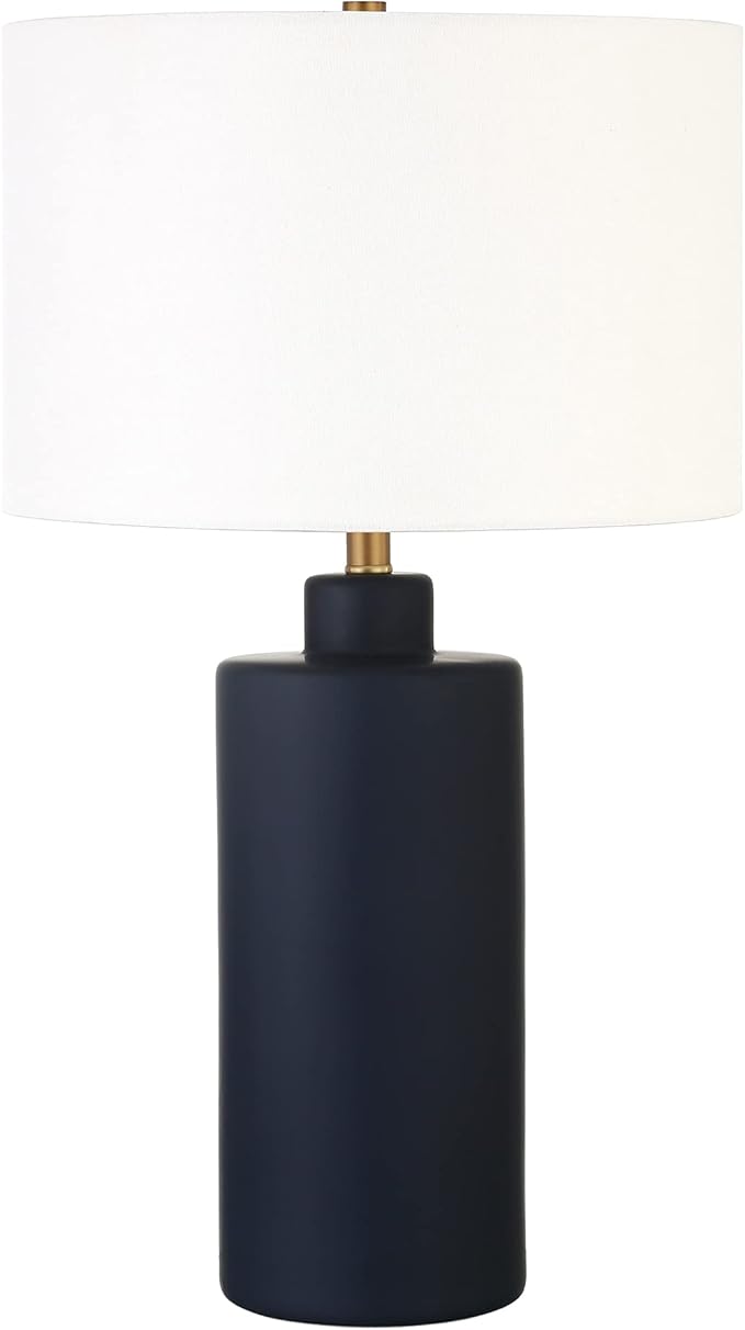 Henn&Hart Carlina 25" Tall Ceramic Table Lamp with Fabric Shade in Matte Navy/White