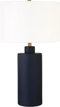 Carlina 25" Tall Ceramic Table Lamp with Fabric Shade in Matte Navy/White | Ceramic base and soft fabric shade bring timeless style and ambient lighting to living rooms. bedrooms, or offices