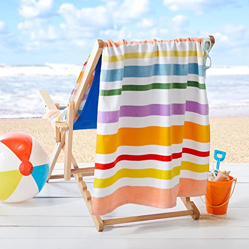 Sun Sprouts 100% Cotton Beach Towel Pattern For Kids & Toddler. Bath, Pool, Camping, Travel Towel For Boys & Girls. 30” X 60” Quick-Dry & Super Absorbent Beach Blanket (30"X60", Colorful Stripes) #TOP6
