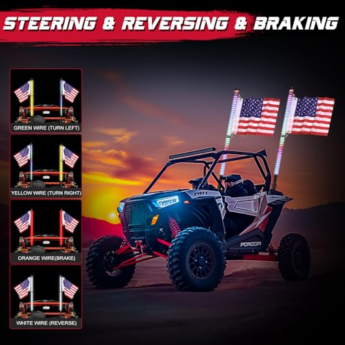 OFFROADTOWN 2PCS 3FT COB LED Whip Lights Bluetooth APP Remote Control RGB Lighted Whips Turn Signal Light Chasing Warning Light Antenna Spiral LED Whips for UTV SXS RZR ATV Can-Am Truck