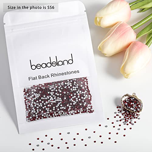 Image of Beadsland 2880pcs Flat Back Crystal Rhinestones Round Gems for Nail Art and Craft Glue Fix,Dark Siam,SS6,1.9-2.1mm | Flatback Glass Gems, 1.9-2.1mm, for Nail Art Craft, Glue Fix,Dark Red