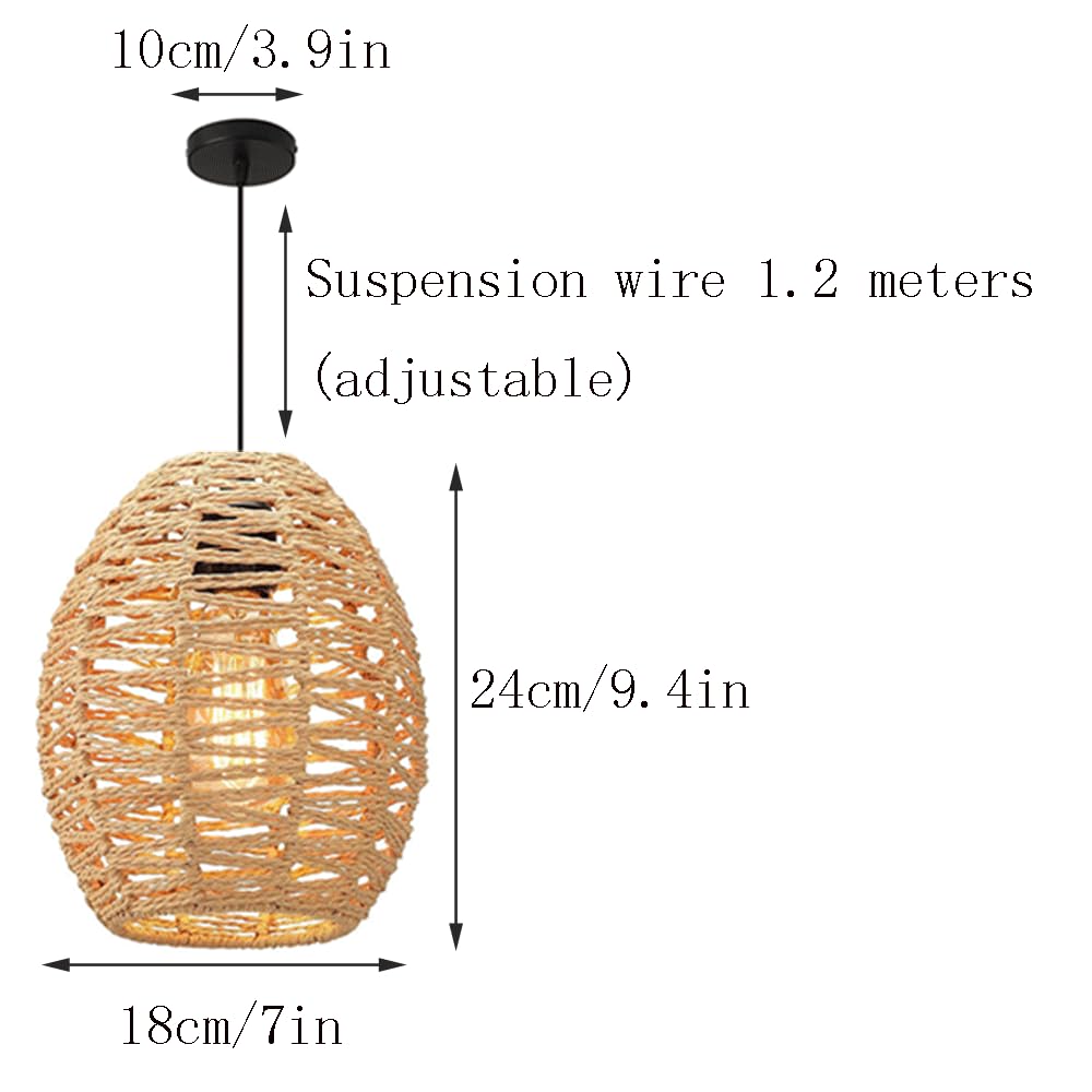 Wiklinowa Lampa Wisząca E27 Lampy Wiszące Rattanowa Lampa Wisząca Wiklinowy Tkany Kosz Abażur, Farmhouse Industrial Boho Sufitowa Oprawa Oświetleniowa Do Salonu Wyspa Kuchenna CJSLXGBL