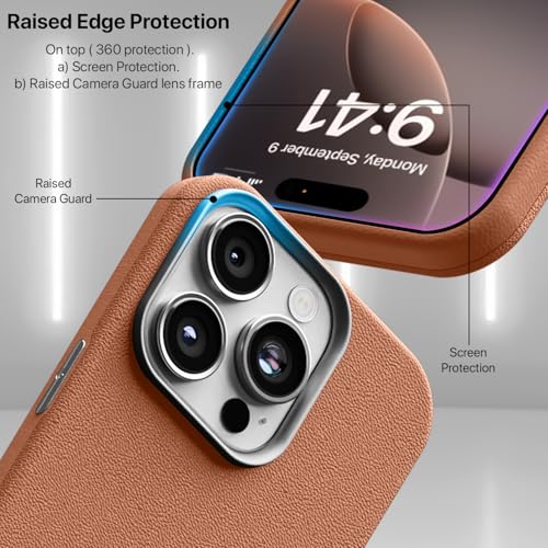 Image of GRIPP Heritage Xtreme Case Compatible with Mag-Safe for iPhone 16 Pro Max | 8ft Drop-Tested with D30 Tech, Premium Leatherette & Silicon, Metal Buttons, Luxuriantly Smooth Texture Back Cover - Camel