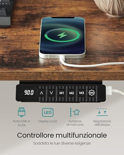 Scrivania Regolabile in Altezza Elettrica, 160 x 70 cm, Scrivania Elettrica, Tavolo con Memoria per 4 Altezze, Porta USB-C, Marrone Vintage e Nero Opaco LSD026X01 - Sedia gaming - Immagine 5