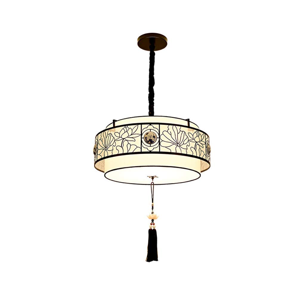 Lustre d'abat-jour en tissu rond chinois anti-éblouissement pour grand salon et salle à manger
