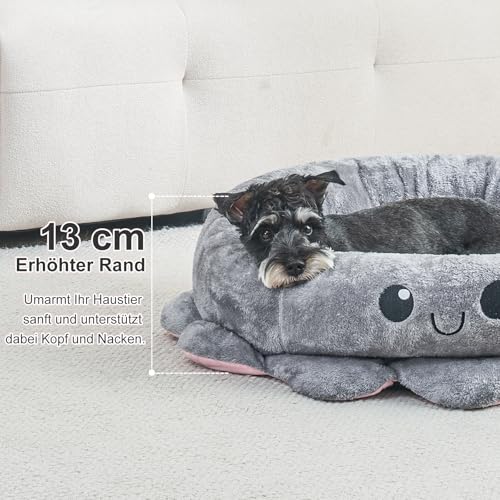 Jiupety Hundebett Rund Mittelgroße Hunde, Hundekörbchen Hundekorb mit Octopus Form, 76 cm Hundekissen Waschbar, Hundebetten für Mittelgroße & Kleine Hunde, Grau