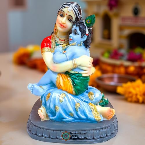 Image of Divine Yashoda Krishna Marble Idol for Janmashtami | Handmade Bal Krishna with Yashoda Statue | Home Temple Decor | Festival Gifting | Premium Marble Murti Showpiece Figurine (16 CM)