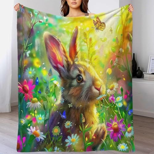 Plaid lapin 3D 100x130cm couverture microfibre pour lit canapé
