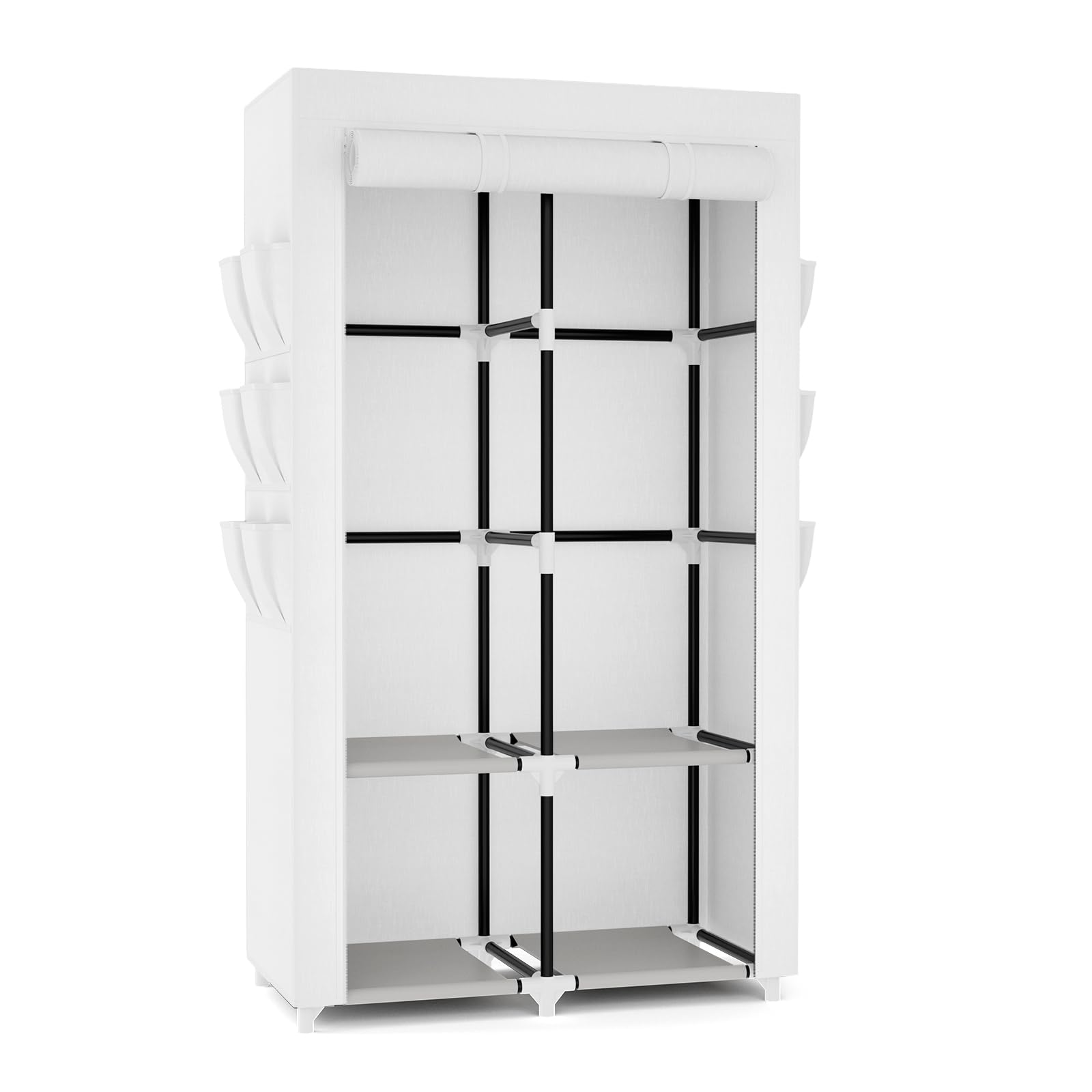 Vicye Armario De Tela, Ropero Portátil para Ropa con 2 Barras Colgantes, 4 Estantes Y 6 Bolsillos Laterales, Armario Portatil Ideal para Dormitorio, Vestidor, Salón, Blanco (90 x 45.5 x 172 cm)