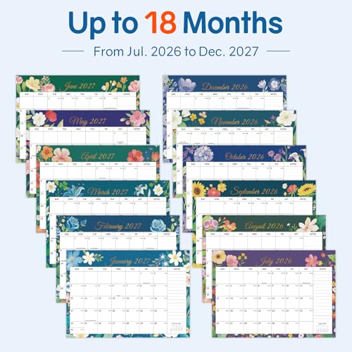 Image of SUNEE Desk Calendar 2026-2027 17 inch x 12 inch, 18 Month Calendar Jul. 2026 - Dec. 2027, Calendar 2026-2027 With Notes, for Planning, Organizing in Family, School or Office - Colorful Floral