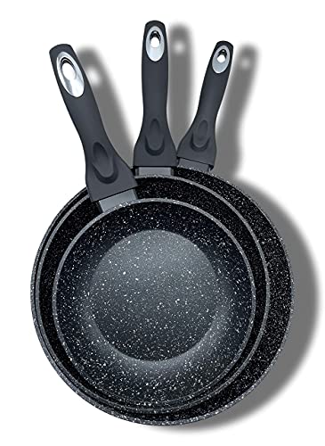 Set con 3 padella, con rivestimento effetto