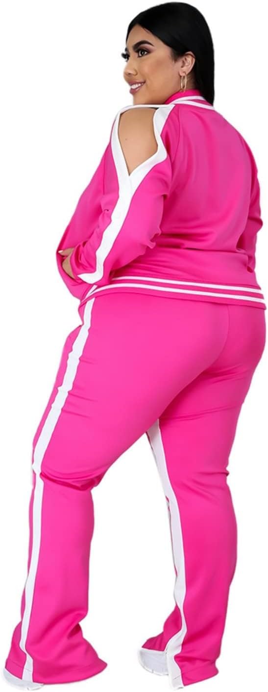 Womens Jogging Suits Plus Size Tracksuit Stripe Jackets Sweatpants 2 Piece Sweatsuits Set - Image 2