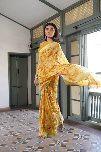 Image of MIRCHI FASHION Saree for Woman Chiffon Floral Printed | Lightweight All-Day Comfortable Women's Sari with Unstitched Blouse Piece (Available in 30 Colors)
