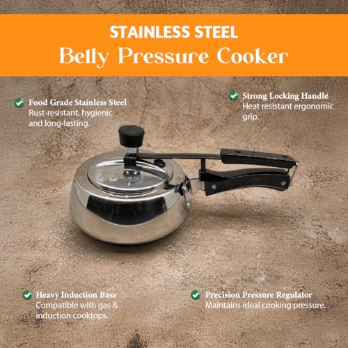 Image of EveryDay Belly Steel Pressure Cooker 2 ltr | Stainless Steel Inner Lid Cooker | Mirror Finish Pressure Cooker With Induction Base | Gas & Induction Use