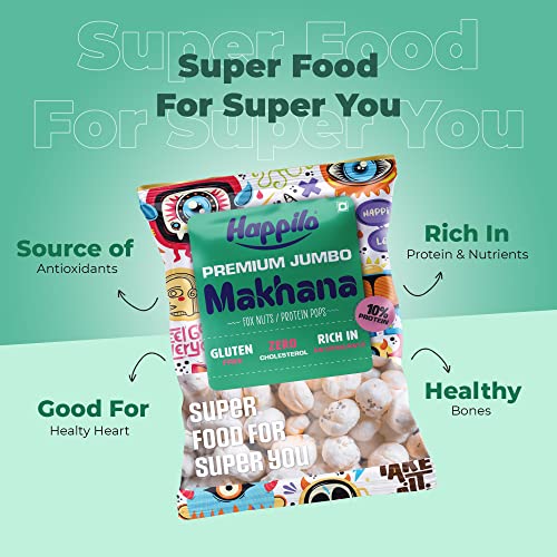 Image of Happilo Premium Jumbo Fox Nuts (Phool Makhana) 200g (Pack of 2) | Lotus Seed Pops, Gorgon Nuts | Healthy Snacks | Low Calorie & Vegan