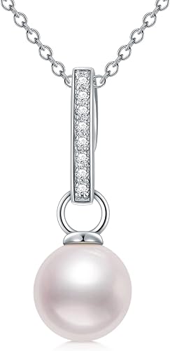 Collar de perlas colgantes de diamantes naturales para mujer, chapado en oro blanco de 18 quilates, plata de ley 925, colgante de perlas cultivadas,