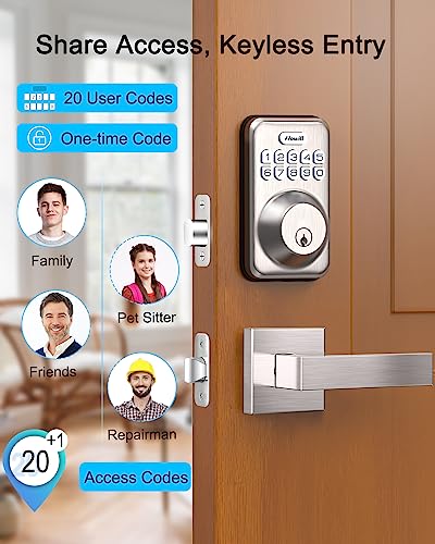 Zowill Keyless Entry Door Lock With 2 Handles, Electronic Keypad Deadbolt, Auto-Locking, Anti-Peeping Password, Digital Smart Code Door Lock, Front Door Handle Sets, Satin Nickel #TOP1