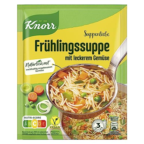 Knorr Suppenliebe Frühlingssuppe für Nudelsuppe mit leckerem Gemüse ohne geschmacksverstärkende Zusatzstoffe und Farbstoffe 3 Teller