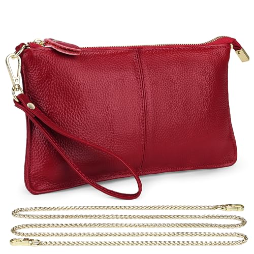 Image of Uromee Genuine Leather Wristlet Wallet Clutch Purses with Detachable Chain