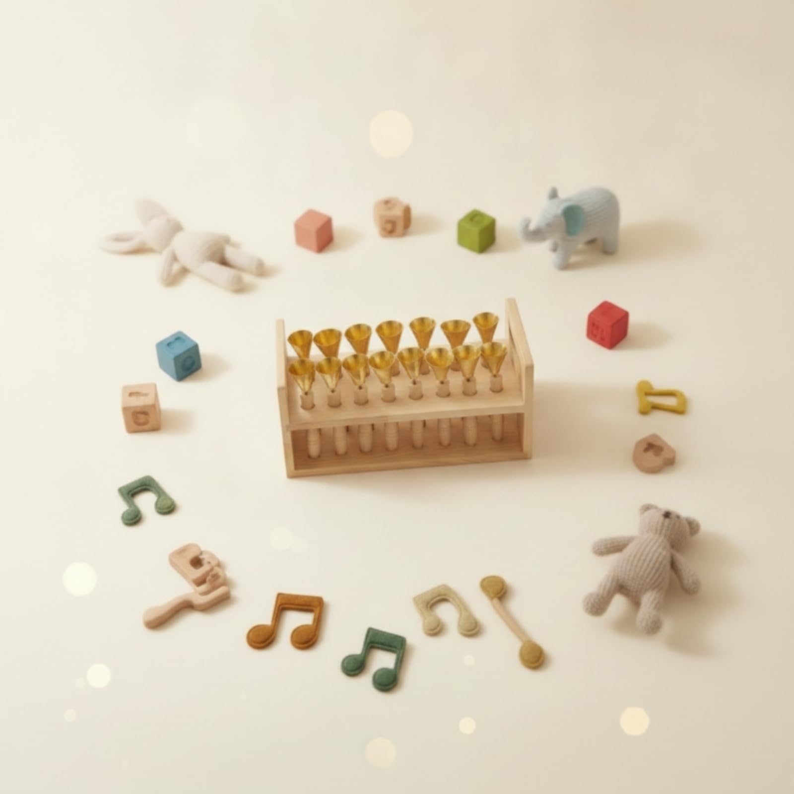 Campana de Percusión Infantil Campana Mano Instrumento Musical Juguete Rítmico con Asa Madera Cómoda y Campana Metal con Estante Estable para Guardar