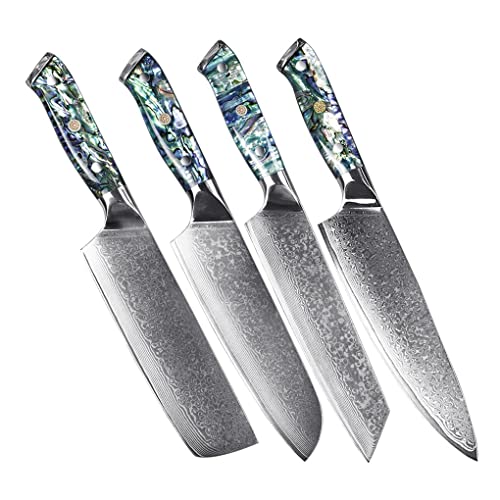 Set Cuchillos Cocina 4 Piezas Acero Damasco