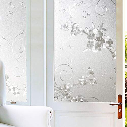 Frosted Privacy Window Film, No-Glue Stained Glass Window Decor/Privacy Protection/Heat Control/Anti Uv, Iron Flower Stained Glass Static Cling For Home/Office, 35.5X118 Inch #TOP1