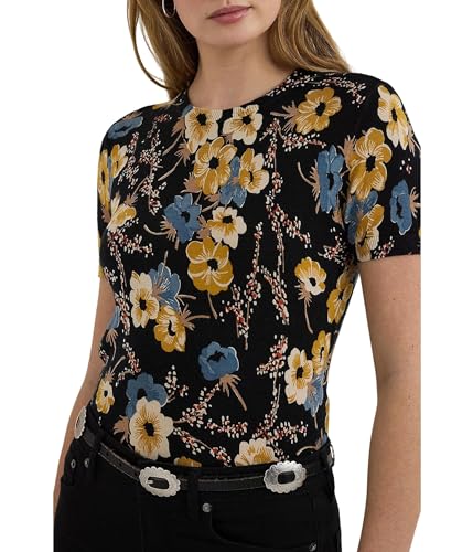 Lauren Ralph Lauren Women's Floral Cotton-Blend Short-Sleeve Sweater
