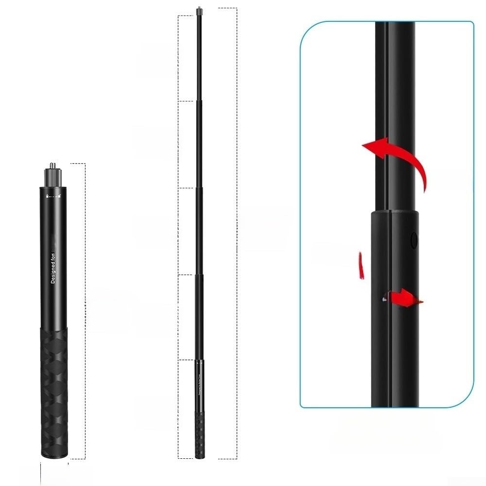 Supporto da bici in lega di alluminio per action camera, asta di estensione regolabile fino a 112,5 cm, selfie stabile in terza persona per Insta360 e DJI,