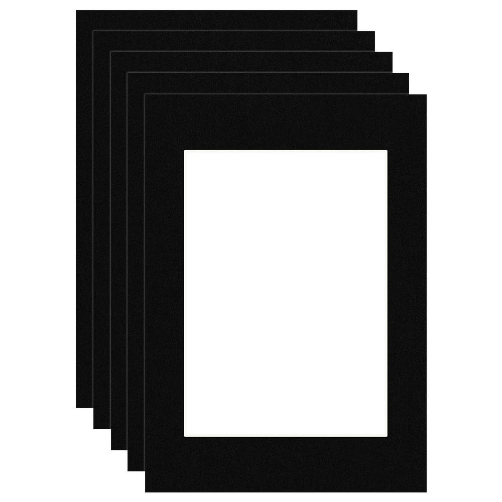 Procut Global A6 Black Picture Mounts Board to Fit A7 Aperture Size - Photo Mount Card Ideal for Prints, Artwork, Crafts & Certificates - Sizes & Colors Available - Pack of 5