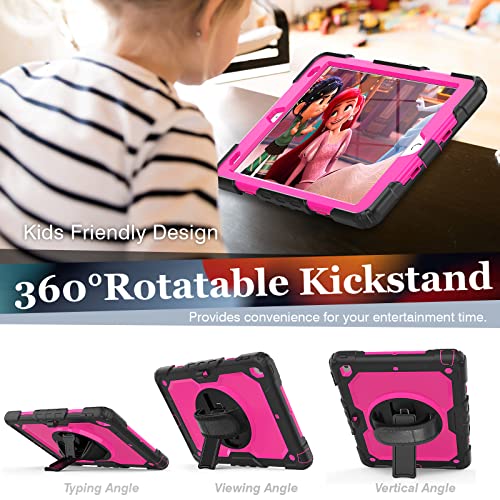 SIBEITU Case Compatible with iPad 9th/8th/7th Generation with Screen Protector Pen Holder, iPad Case 10.2 Inch, Heavy Duty Protection Cover W/Stand Hand Shoulder Strap for iPad A2602 A2197