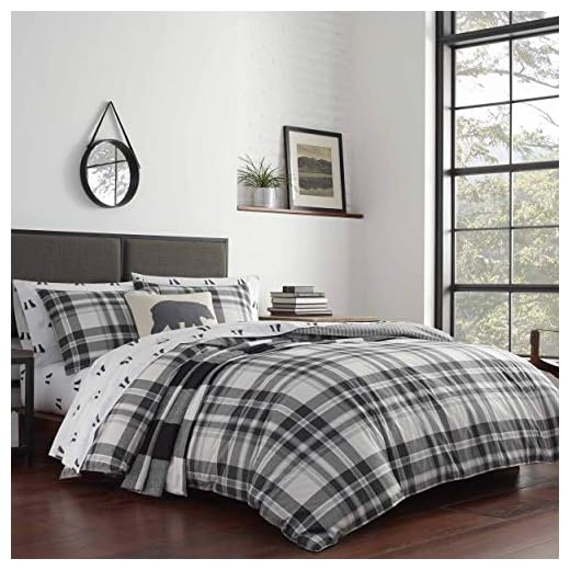 Eddie Bauer Home | Coal Creek Collection | 100% Cotton Soft & Cozy Premium Quality Plaid Comforter with Matching Shams, 3-Piece Bedding Set, Full/Queen, Grey